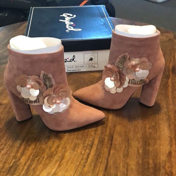 Qupid 3D Flower Embroidered Mauve Boots Size 5.5 - Picture 5 of 10